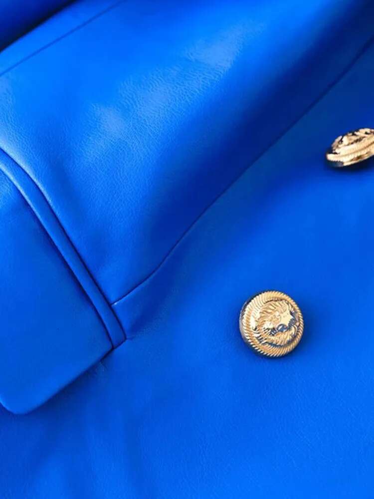 Autumn New High-Quality PU Leather Metal Buckle Pocket Slimming Temperament Suit Jacket Female Solid Color Fashion