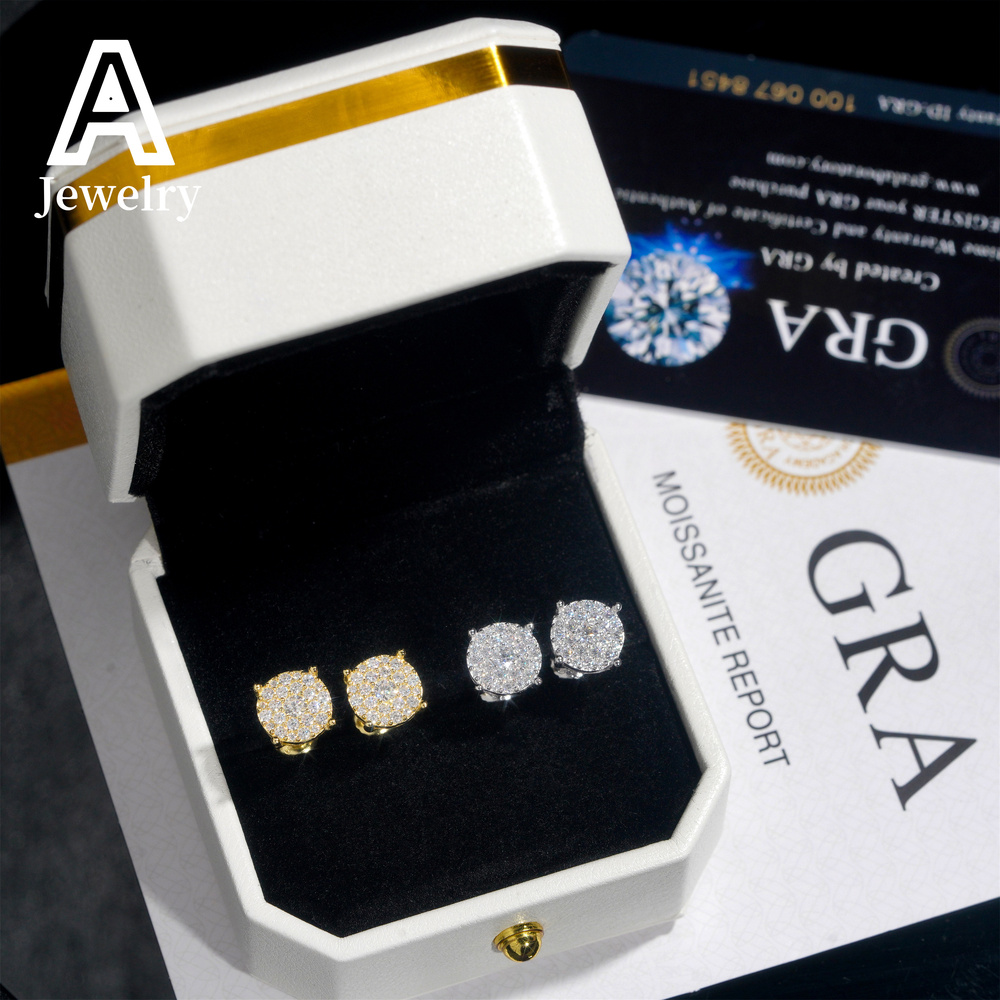 Claw Setting Cluster Earrings Fashion Hip Hop Moissanite Diamond Ear Studs 925 Sterling Silver Jewelry For Men Women