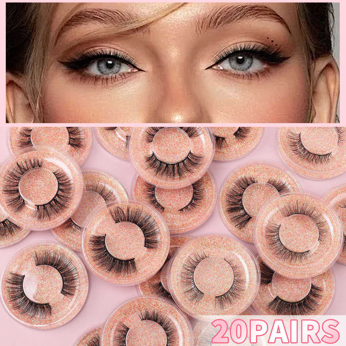 20 boxes of natural thick curled false eyelashes in pairs with a full and exaggerated section for paired eyelashes W250324