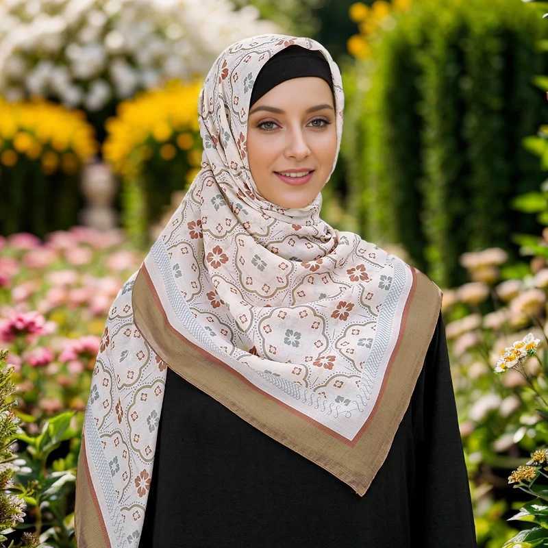 45 Malaysia Tudung Bawal floral print headscarf high-end cotton soft fashion Muslim square scarf 110 * 110cm X250324