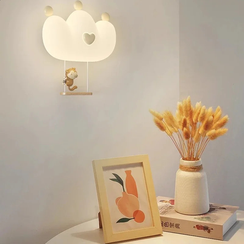 Modern cream wall lamp cartoon cute animal bedside lamp LED lighting for childrens room bedroom home decoration pendant lamp 250324