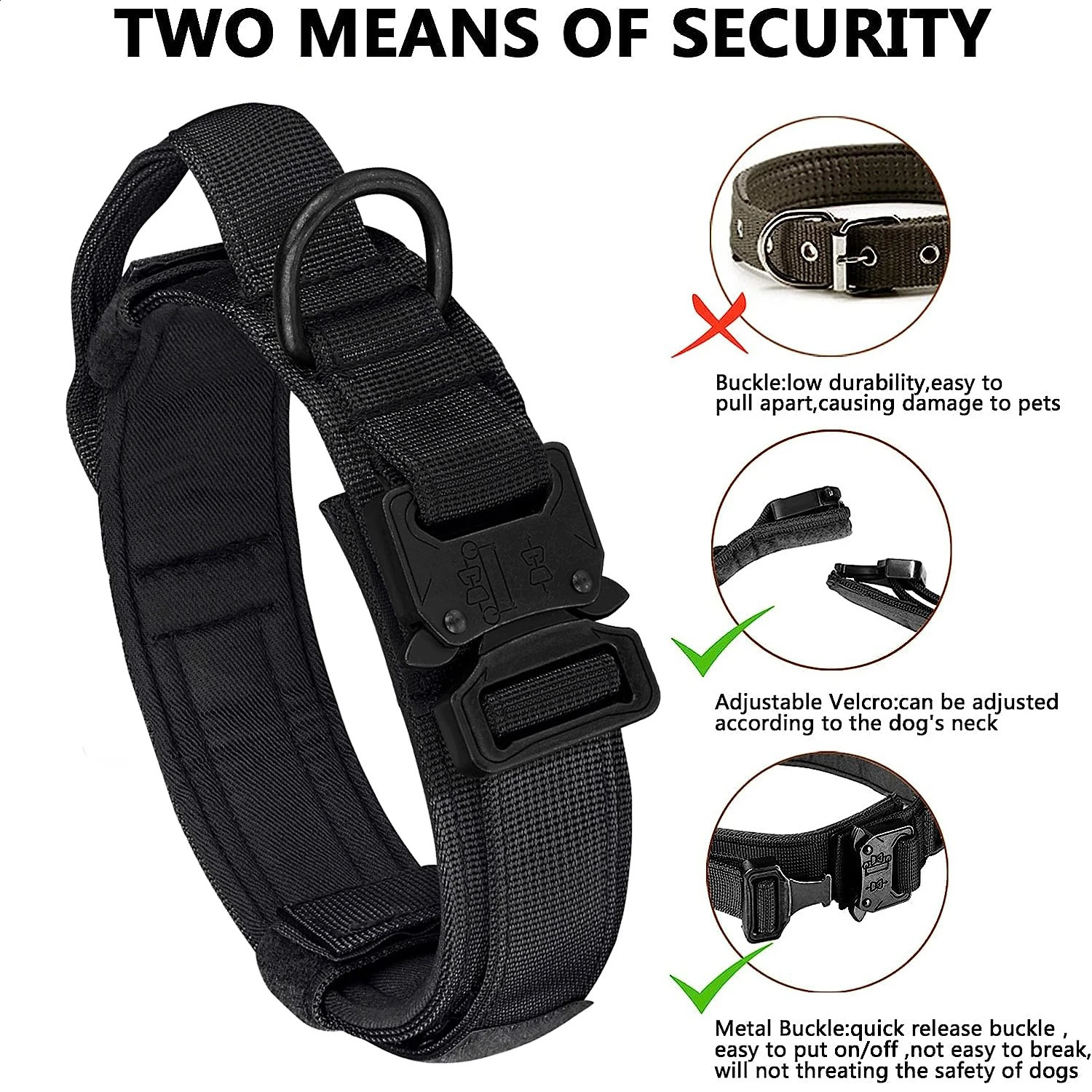 Tactical Dog Collar Adjustable Military Training Nylon Dog Collar with Control Handle and Heavy Metal Buckle for Medium and Lar 250320