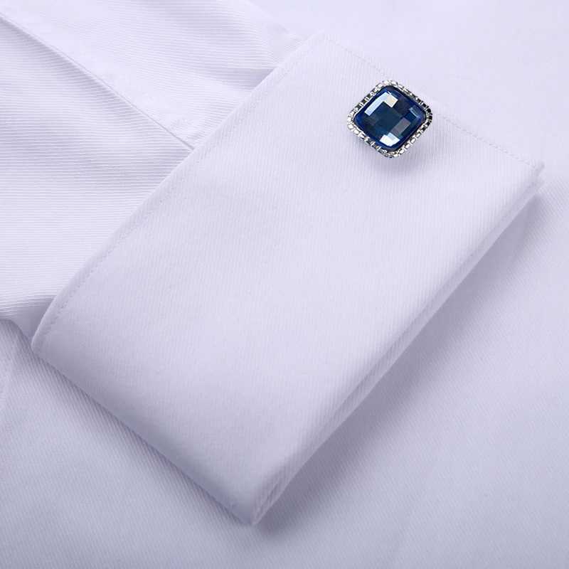 Mens classic front checkered French cuffed dress without pockets full sleeves standard fit banquet wedding white shirt X2503241
