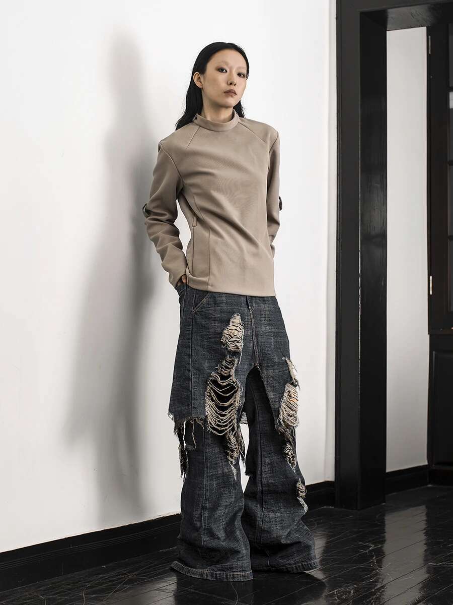 Reddachic Unisex Distressed Baggy Jeans Hip Hop Ripped Holes Wide Leg Raw Rdge Fake Two-Piece Pants Women Retro Y2k Streetwear