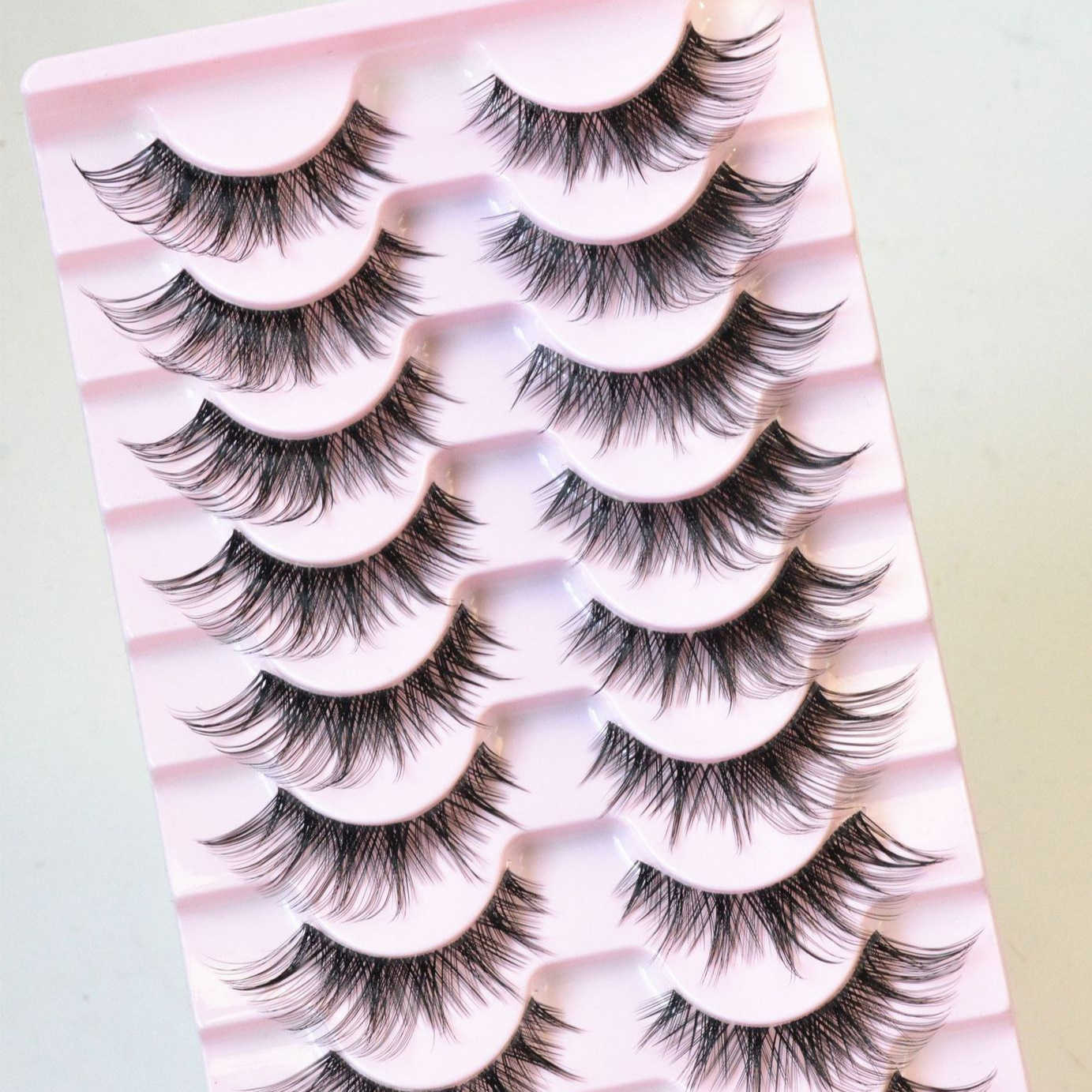 Thick simulation eyelashes fox style slanted flying tail elongated daily one-piece transparent stem fake eyelashes W250324