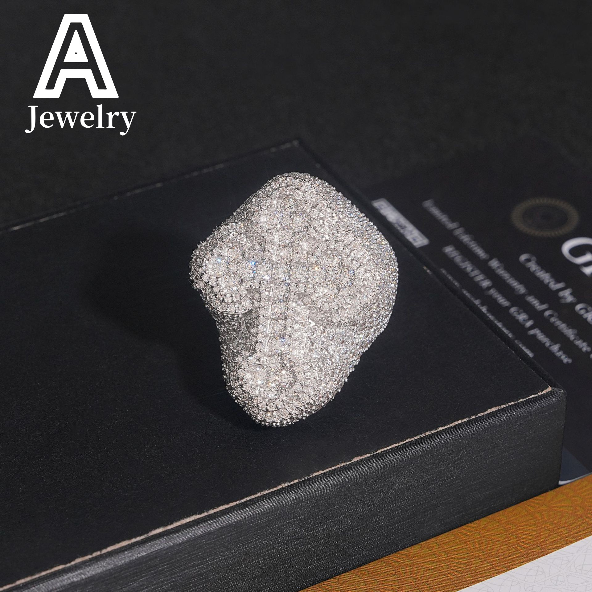 New arrival hip hop moissanite jewelry fashion 925 silver diamond ring men iced out cross moissanite ring