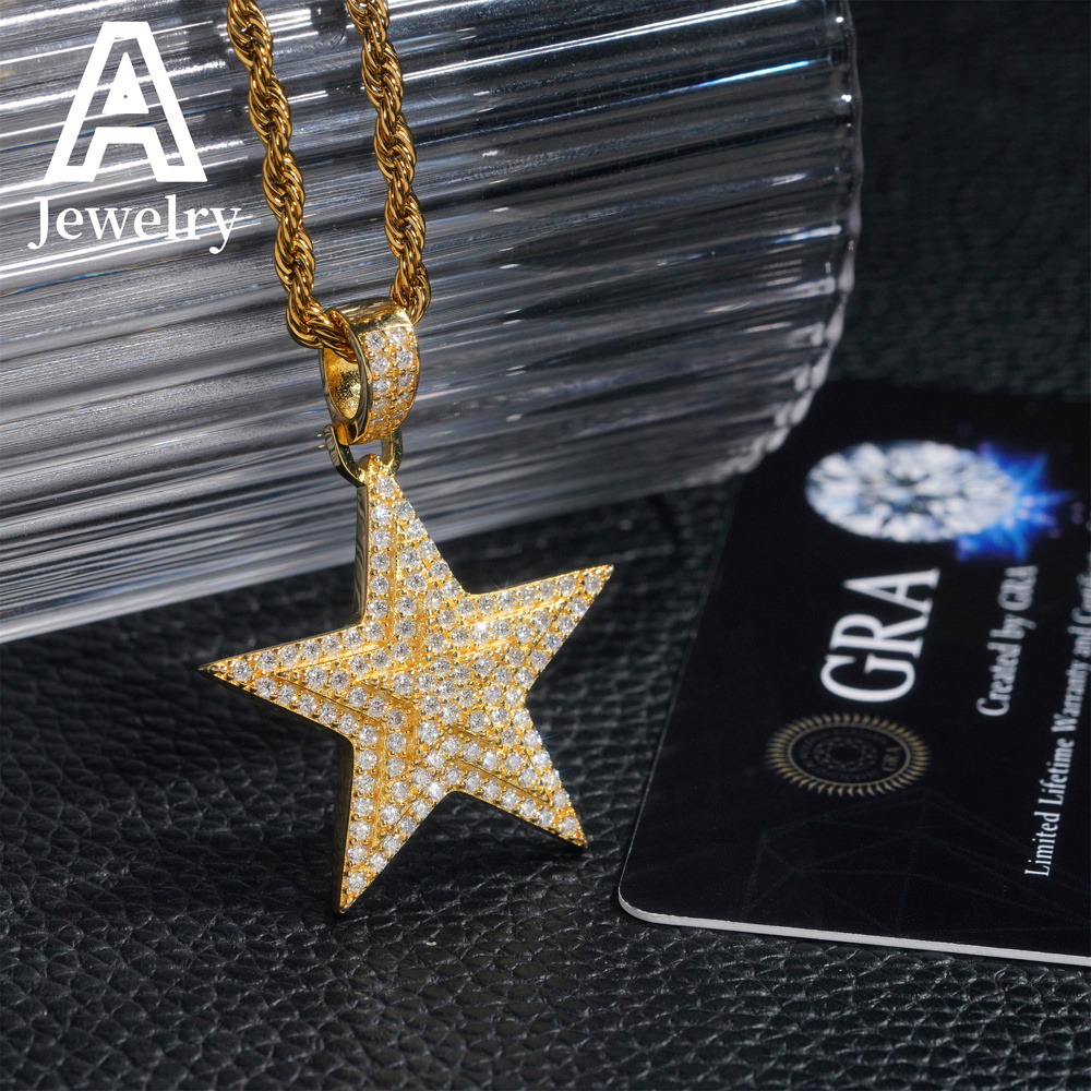 Hip Hop Fashion Jewelry 3 Layers Star Shape Moissanite Pendants