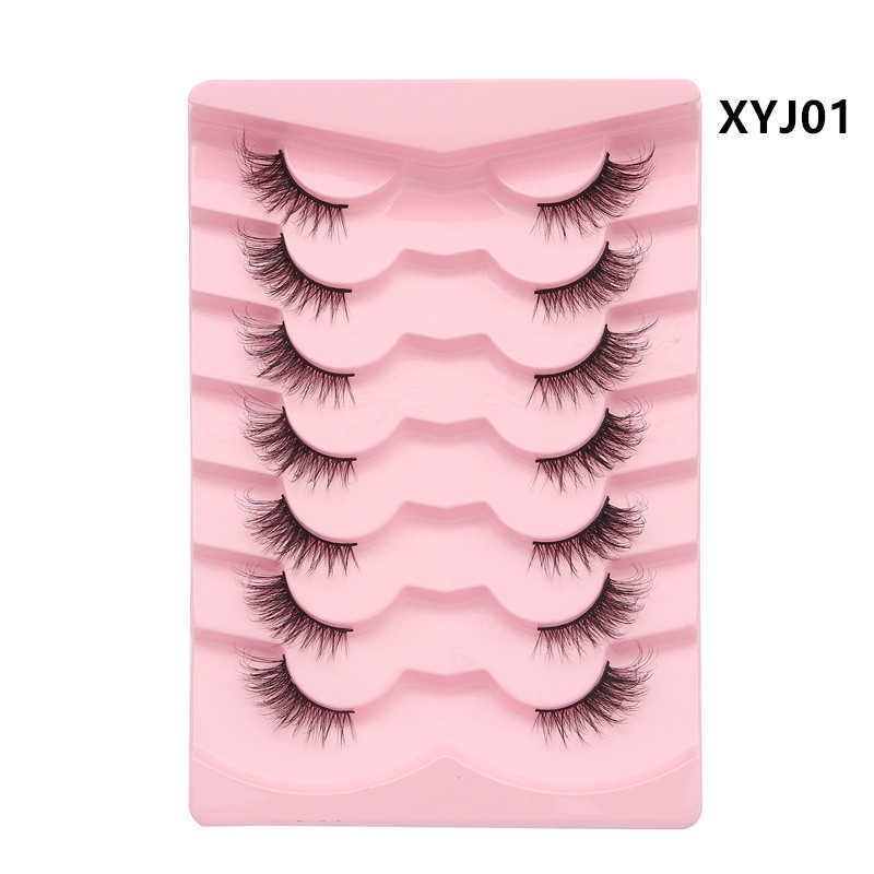 Seven pairs of cat eyes with half cut false eyelashes elongated eye tail with half eyes fox style slanted flight naturally dense W250324