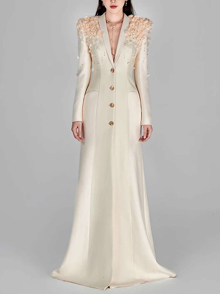 Newest Fashion Designer Maxi Dresses Women's Sleeve Stunning Wers Appliques Beaded Long Dress