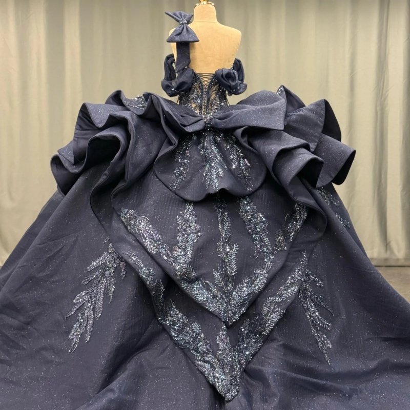 Black Princess Quinceanera Dresses Sequin Appliqued Lace Beading Tull Bow Sweet 16 Dress Sweetheart Off Shoulder Ball Gown Vestidos 15 Anos