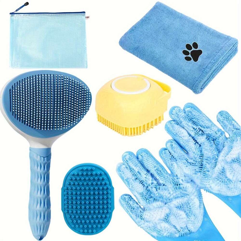 DHpet Complete Pet Grooming Kit - Bath Gloves, Absorbent Towel, Multifunction Brushes