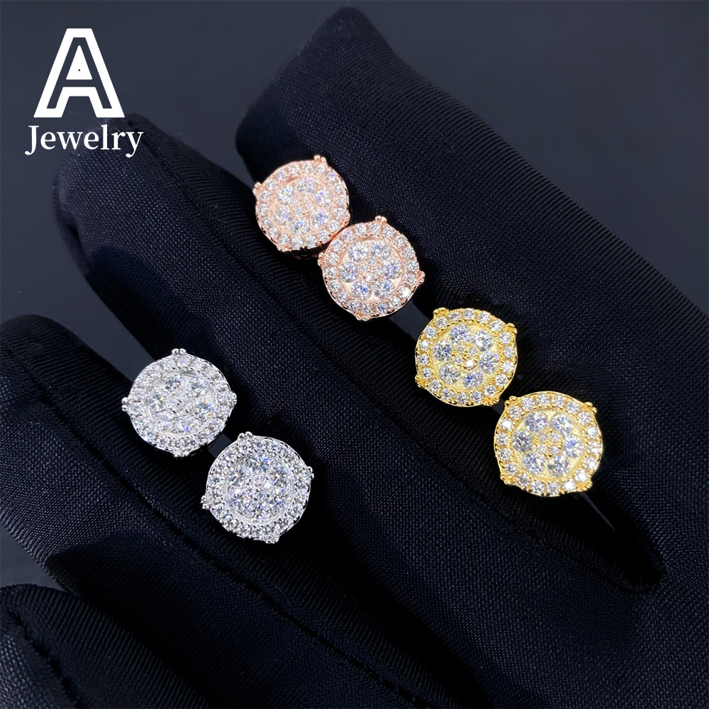 Hot sale streamlined 925 silver Moissantite 2.0mm fashion earrings European and American men and women hip hop