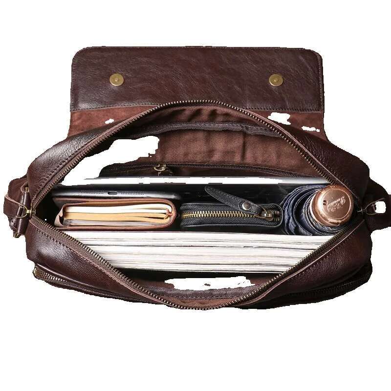 LUOKIR Classic Flap Messenger Casual Real Leather Shoulder Bag Men's Briefcase Crossbody Computer For 13 Inch Laptop