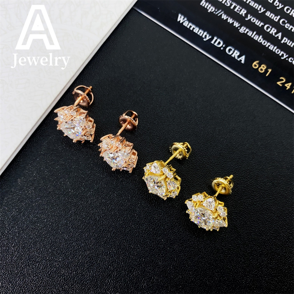 Brilliant VVS Lab Diamond Studs Hip Hop Silver Jewelry 925 Sterling Baguette cut Moissanite Diamond Ear rings For Men Women