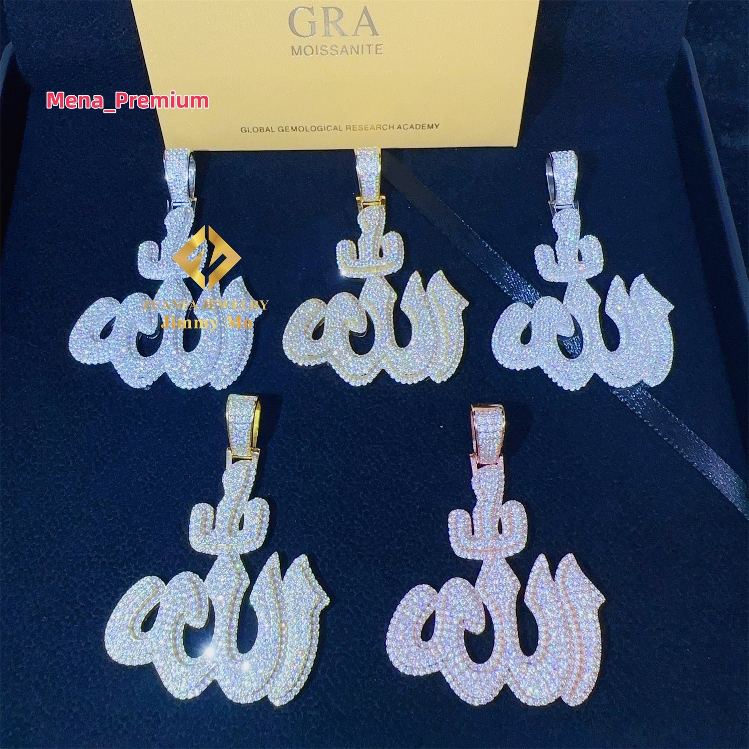 Iced Out Shining Jewelry Hip Hop Pendant 925 Silver White Gold Rose VVS1 Moissanite Diamond Fire Allah Pendant Necklace Set