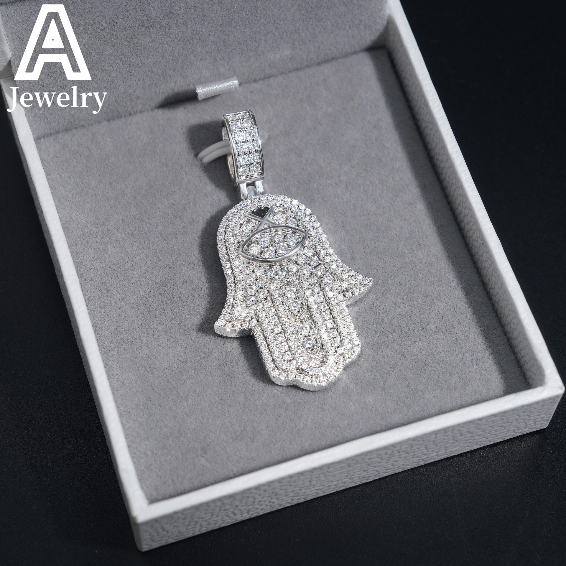 Iced out jewelry 925 Sterling Silver Pendants Hip Hop Jewelry Moissanite Hamsa Hand Charm Pendants