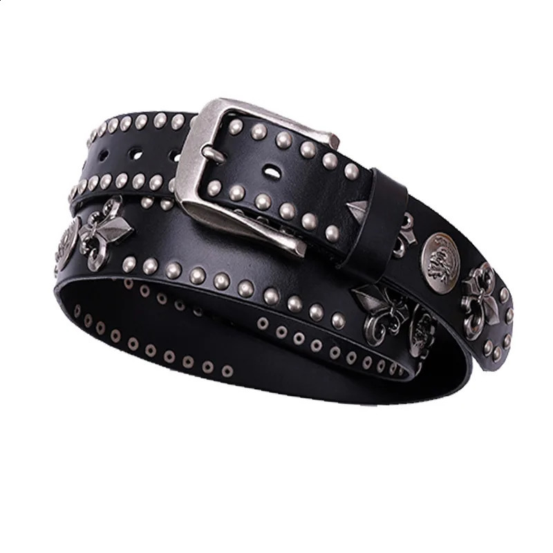 Genuine Leather Heavy Metal Rivet Punk Belts For Men Rock Stud Cowboy Belt Men Ceinture Homme Waist Belt Cinturon Mujer 250318