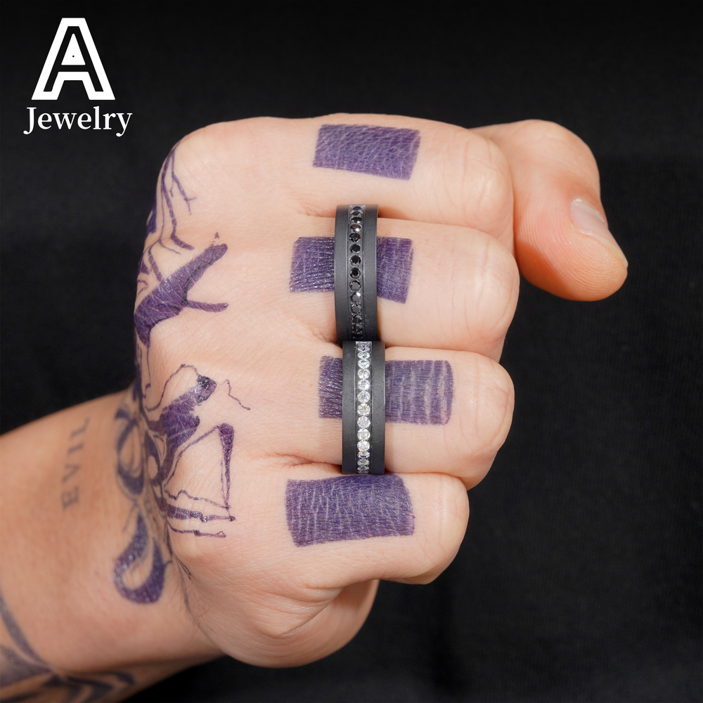 European and American fashion new style stainless steel Moissanite 8/10# Hip Hop rapper trend ring jewelry