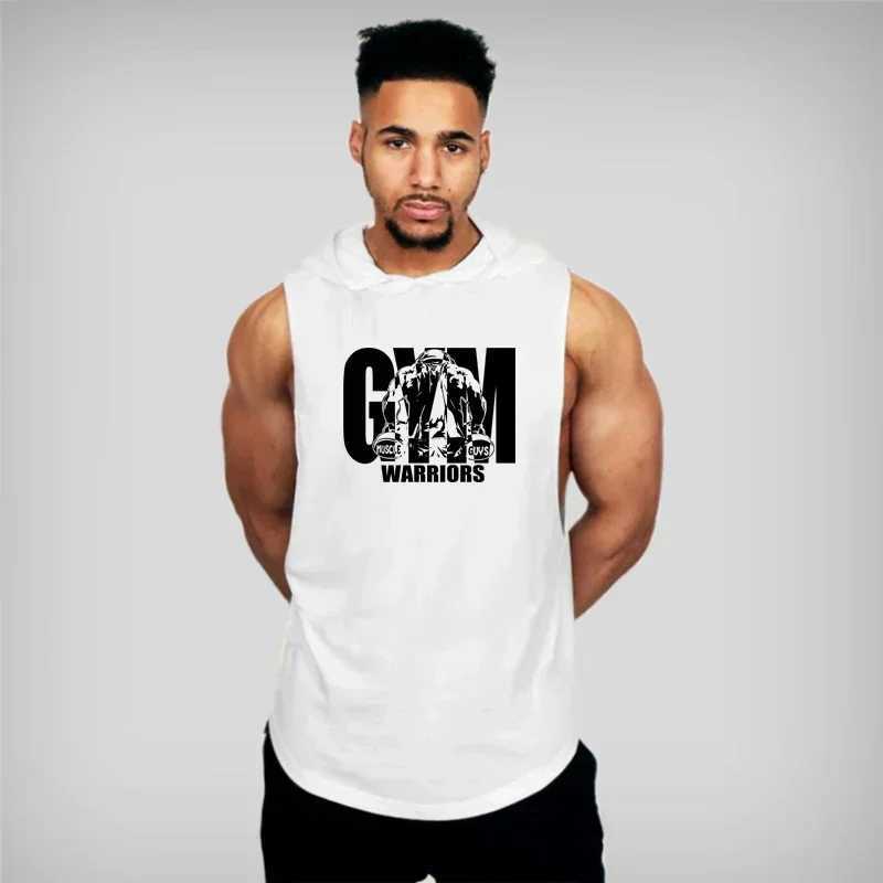 Muscle mens gym clothing mens bodybuilding hoodie vest cotton sleeveless vest sports shirt fitness top X250324