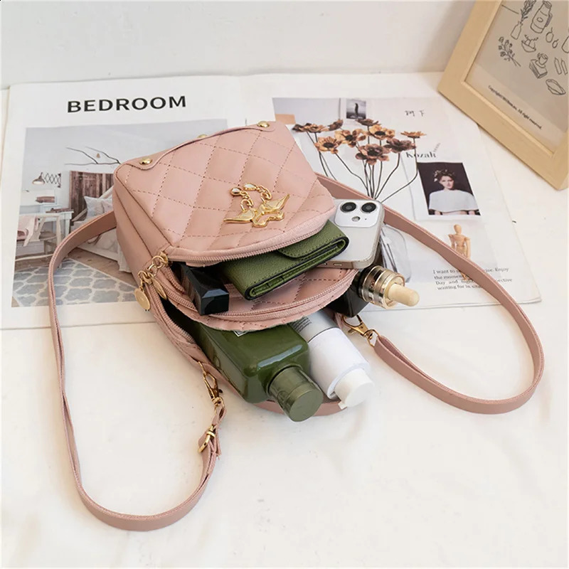 Diamond shaped student double-layer backpack womens fashionable swan tassel pendant mini backpack 250318
