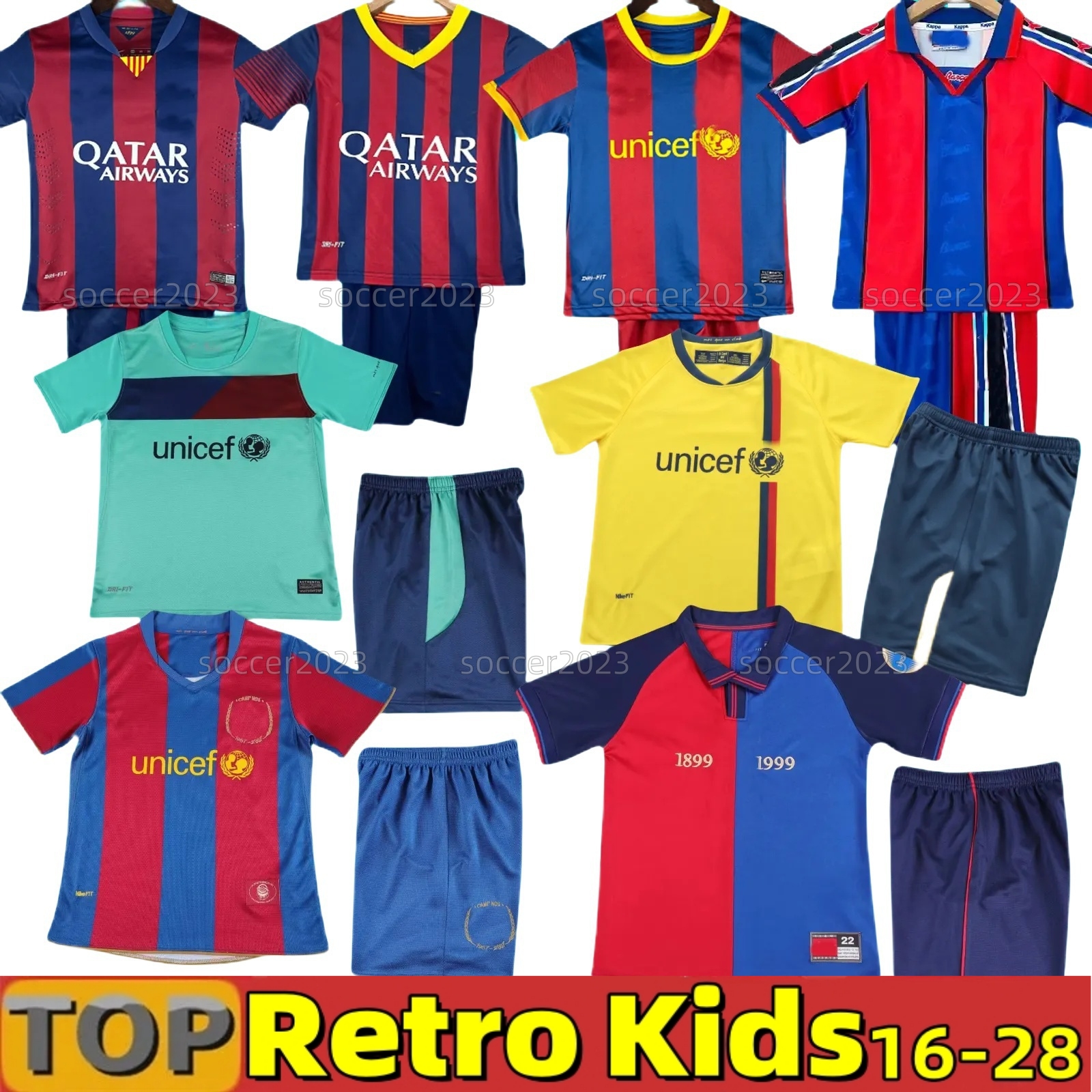 Retro kids BarcelonASS RONALDINHO MESSIS Soccer jerseys 96 97 07 08 09 10 11 RONALDO RIVALDO GUARDIOLA STOICHKOV 100th maillot de foot 12 13 14 15 16 17 18 19 20