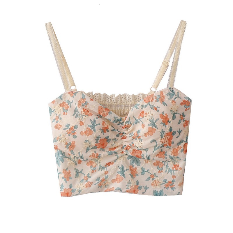 Summer Niche Floral Camisole For Women's Inner Layer With Chest Pad That Can Be Worn Externally V Neck Bottom Is A High-quality Integrated Spicy 