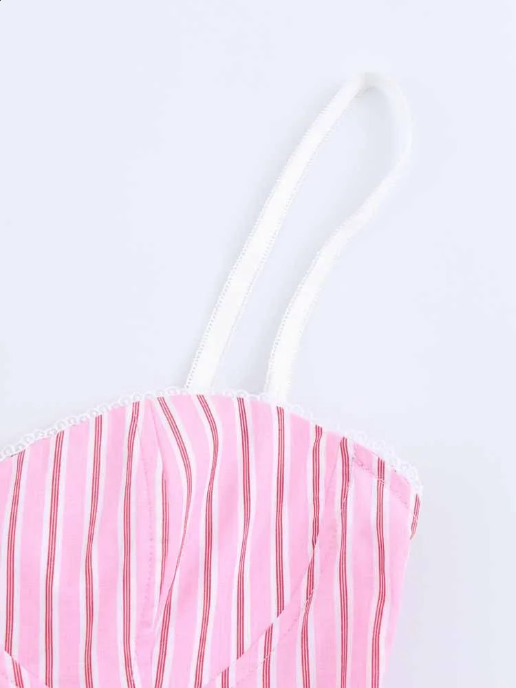 Spring womens clothing Striped poplin sleeveless camisole top Striped bow decoration elastic waist casual trousers 250324