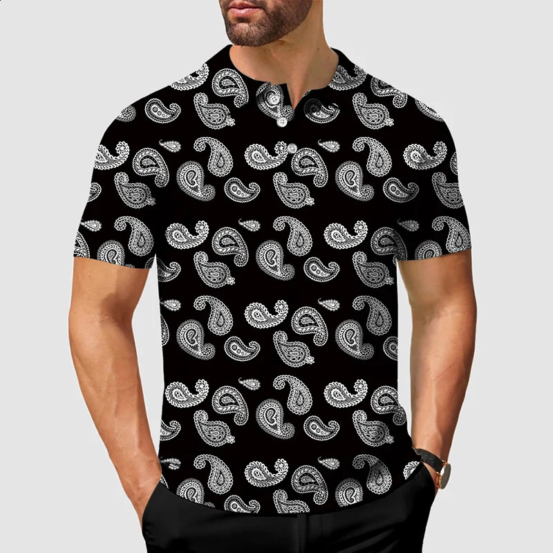 2025 Paley Pattern Mens Polo Shirt Short Sleeve Collar Soft Golf Tshirt Casual Outdoor Sports Hawaii 250311