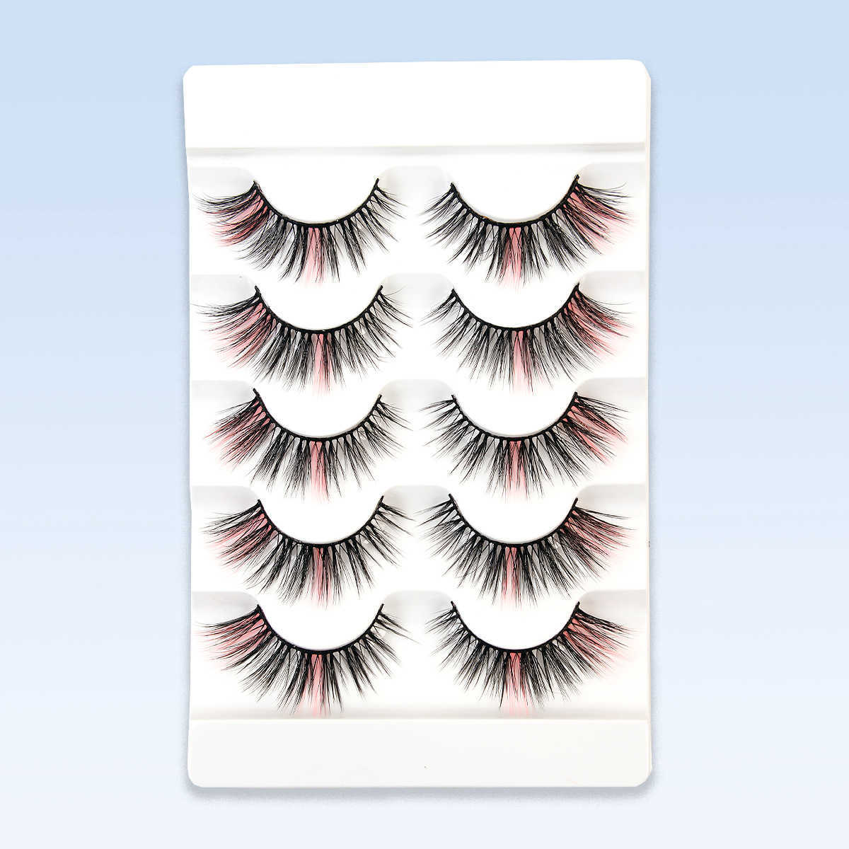 One piece false eyelash style with colored eyelashes 5 pairs of synthetic eyelashes W250324