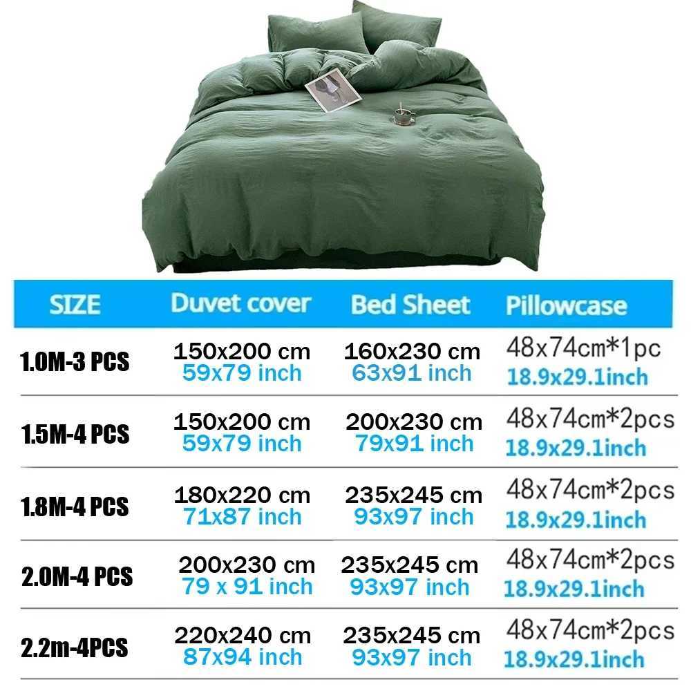 Washed Cotton Bed Linen Bedding Set 3/4 Pieces Bed Sheets Set Solid Color Cforter Cover Couple King Size Bed Quilt Cover Z250324