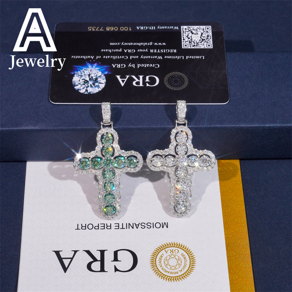 New Arrivals Colorful Charms S925 Custom Fashion Hip Hop Moissanite Jewelry Cross Pendant Iced Out VVS Moissanite Pendant