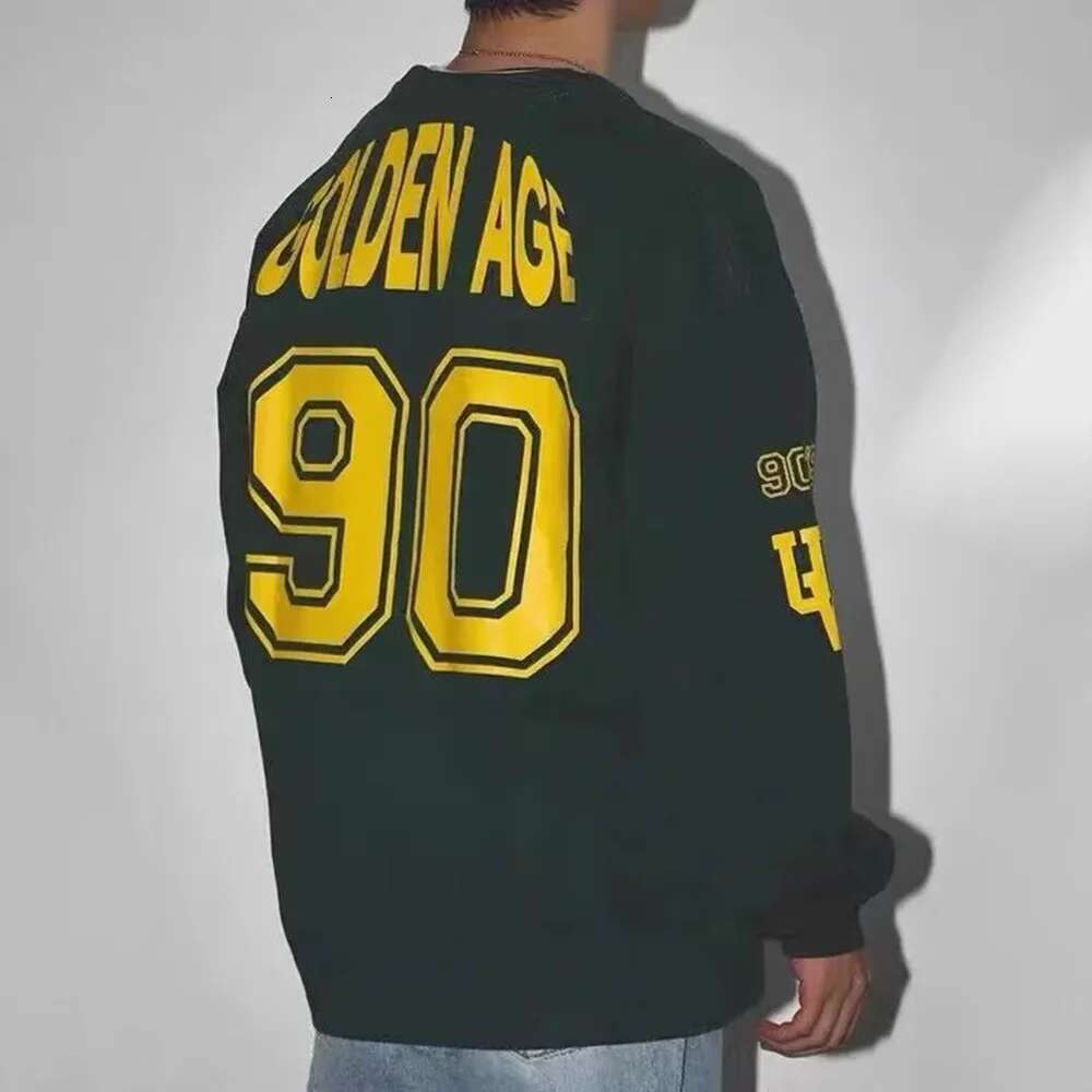 Mens Retro Street American Hip-Hop Number Print Pullover Stylish Campus Sporty Youthful Daily Baggy Casual Sweatshirt