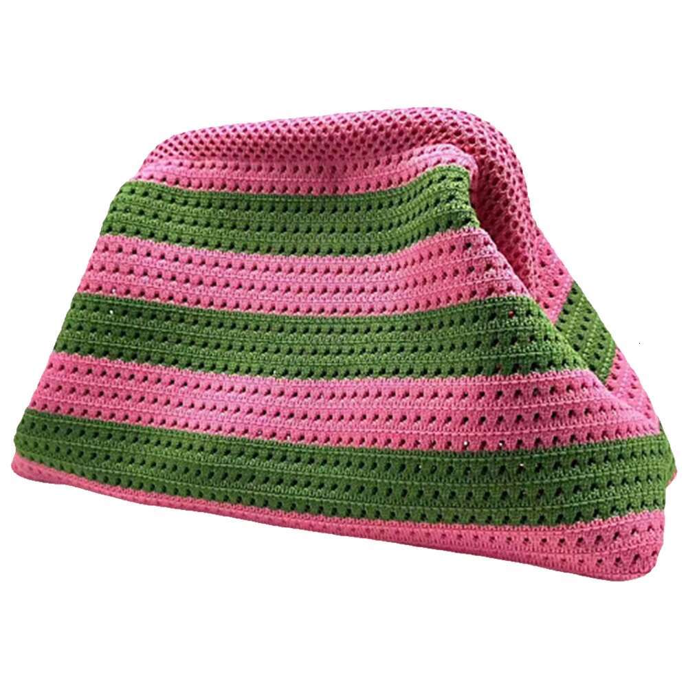 Summer Beach Clutch Striped Color Small Crochet Handbag Knitting Dumpg Purse Handmade Woven Hollow Colorblock Evening Bag