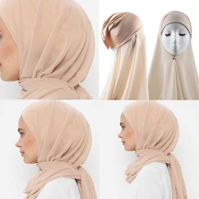 Instant headscarf with headscarf regular chiffon jersey headscarf ten thousand veil Muslim Islamic headscarf warm headscarf X250324