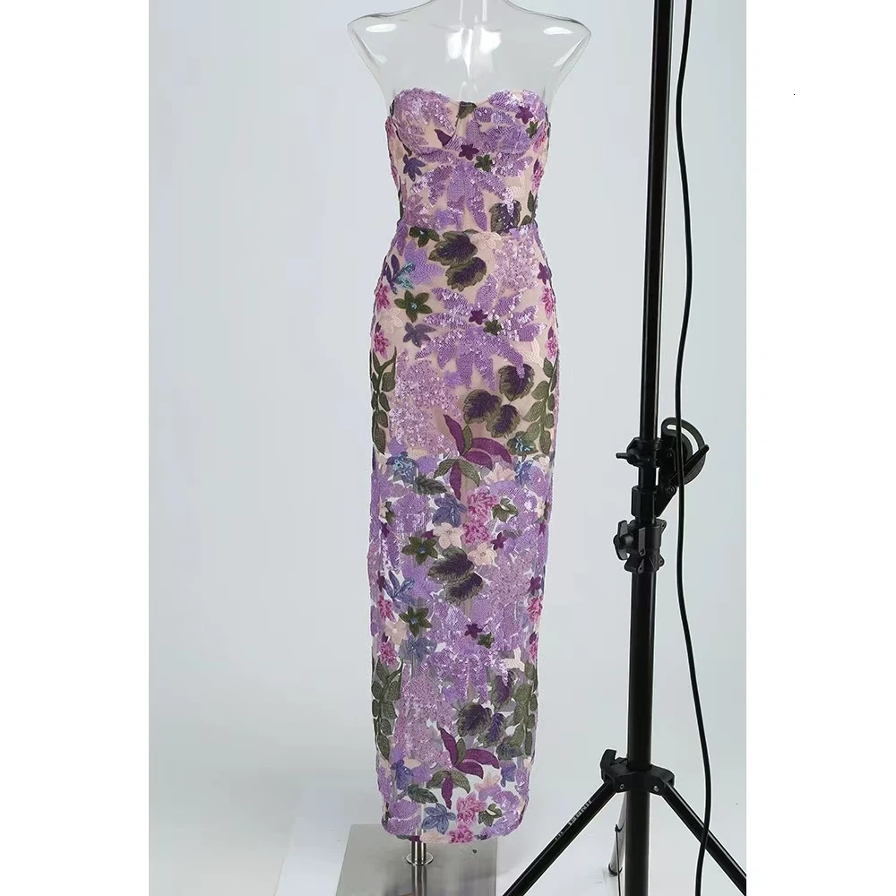 2025 Summer Bra Heavy Industry Sequins Split Long Dress Womens Elegant Celebrity Club Party Evening Dress Wholesa 250322