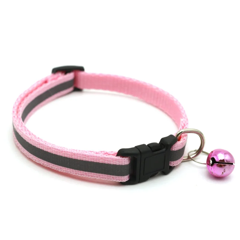Adjustable Reflective Dog Kitten Cat Collar with Bell Polyester Buckle Collars for Small Dogs Kitten Accessories Supplies