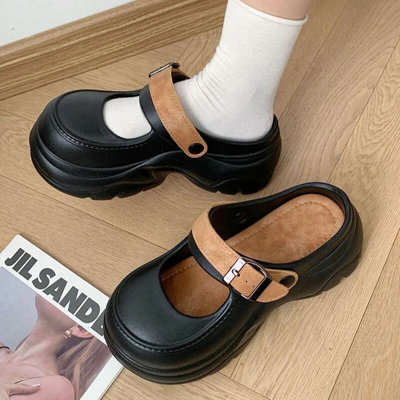 Buckle Strap Thick Bottom Mary Jane Women Mix Color Chunky Platform Slippers Woman Summer Fashion Eva Wedge Heel Sandals
