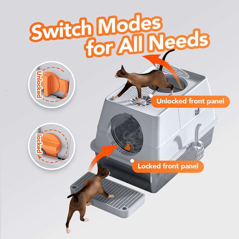 Stainless Steel Litter Box with Dog-Proof Hooded with Filter Lid & Scoop for Low Tracking Enclosed Cat Litter Boxes for Anti-Leakage Metal Litter Pan