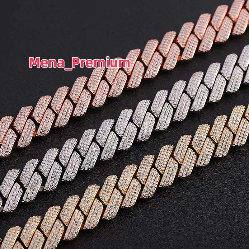 Factory wholesale new arrivals 18mm VVS Moissanite Cuban Necklace Hot Sale Bling Moissanite 925 Sterling Silver Cuban Link Chain Hip Hop Jewelry