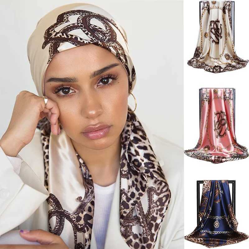 Square Silk Scarves Wen 90 * 90cm satin headscarf Muslim Fem chiffon shawl and hair wrapped scarf Pareo Band X250324