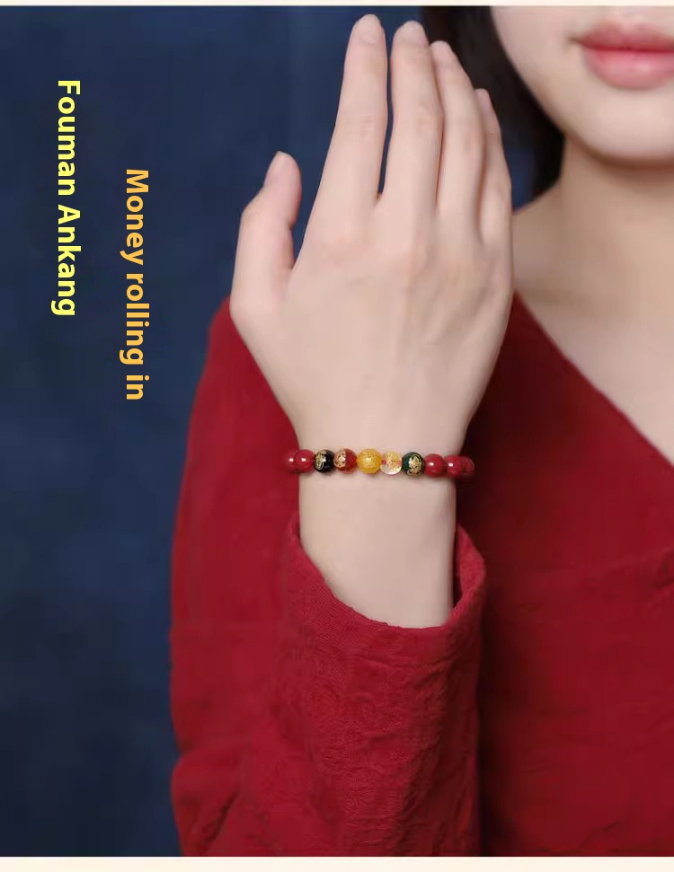 New Cinnabar Brave Bracelet Lunar New Year Five Roads God of Wealth Beads Bracelet Purple Gold Sand Men and Women