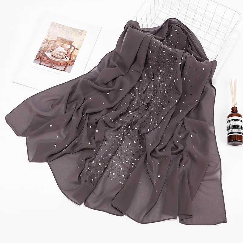Fashion plain weave diamond bead bubble chiffon headscarf shawl wrapped headscarf suitable for Wan Foard Sjaal hat Cachecol 180 * 75cm X250324
