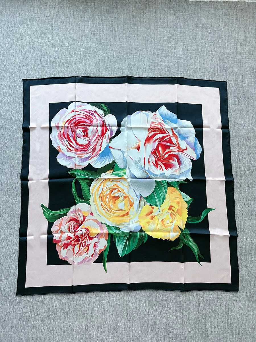 Rose printed silk scarf headscarf shawl Mberry Silk 90 90 summer scarf X250324