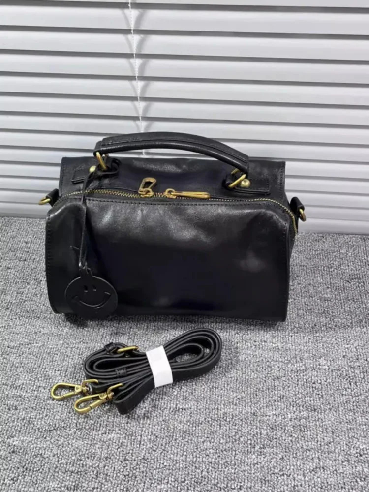 Real Leather Cowhide Women Boston Bag Vintage Tote Handbag Office Ladies Casual Single Shoulder Zipper Crossbody Pillow Bags 250317