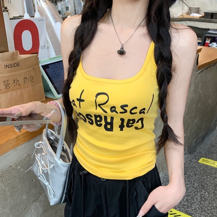 2025 New American Spicy Women's Designer Letter Printed Tank Top Outdoor Summer Slim Fit Beach Inner Base Short Sleeve Top Outer Layer