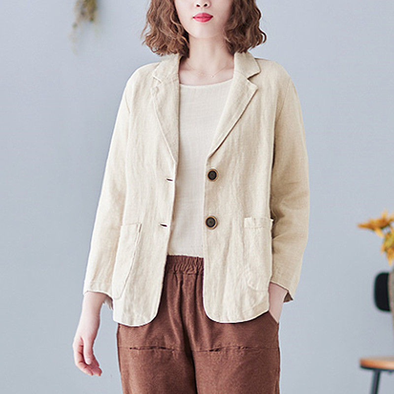 D321Casually Chic Linen Small Suit with Long Sleeves - Comfortable Cotton Blend for Spring & Summer