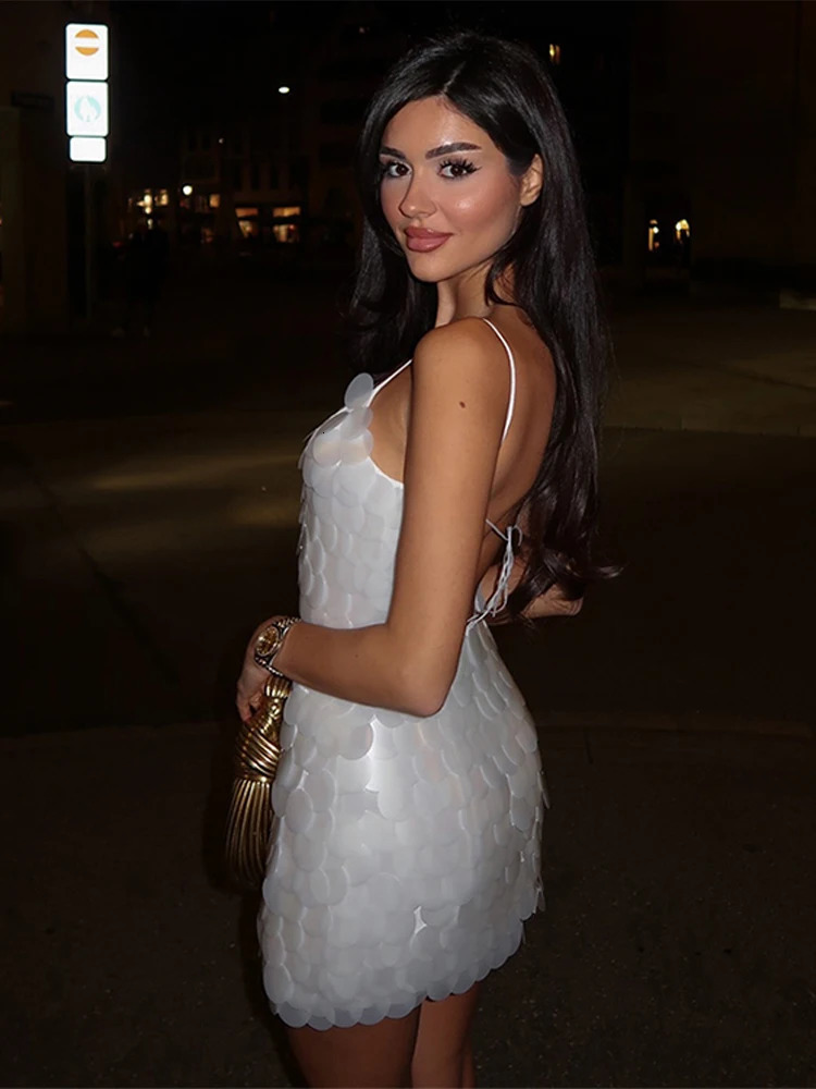 Fashion Sequin Sling Mini Dress For Women Y2K Shining Sexy Sleeveless Backless Short Dress Lady Evening Party Chic Vestidos 250324