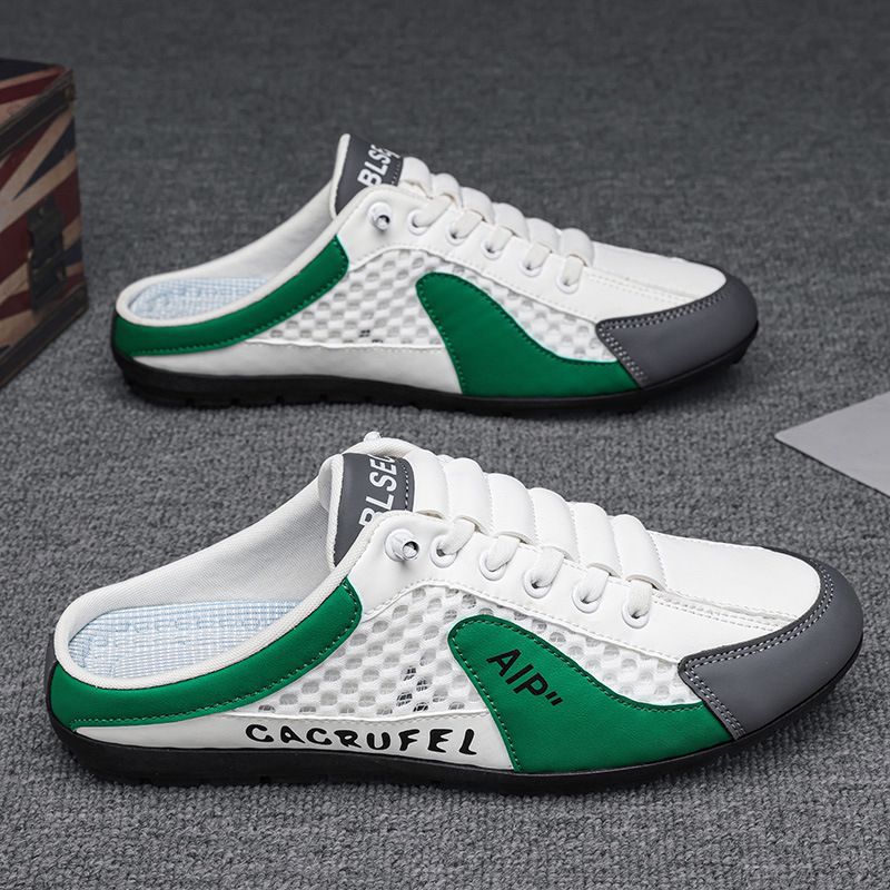 designer shoes 2025 Summer mesh breathable hole sandals for men thin style men's shoes Men's lazy one-step slip-on backless toe cap slippers