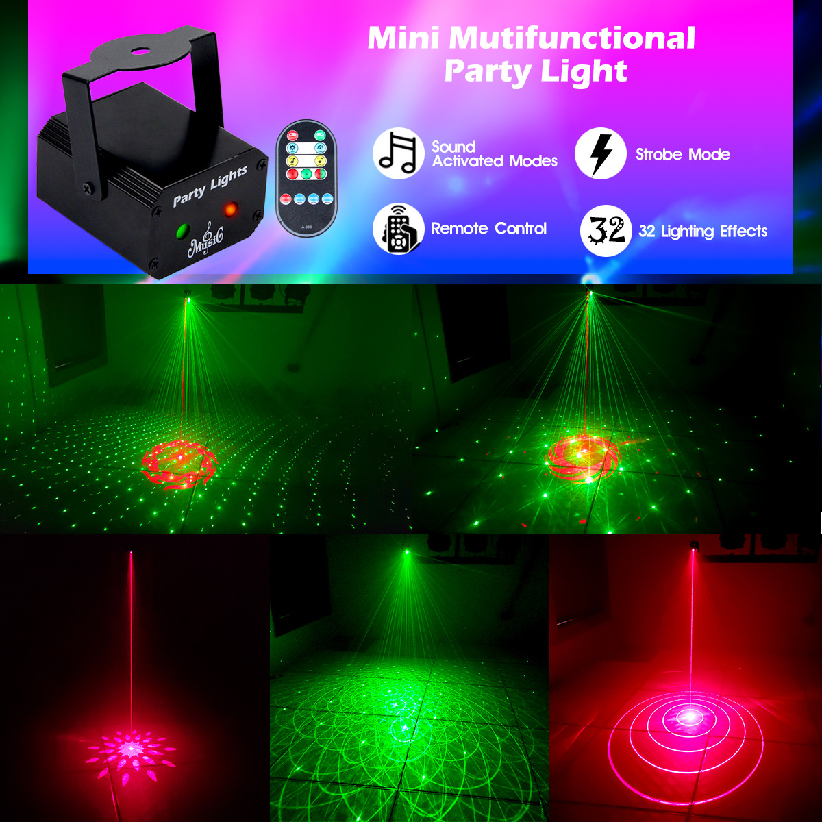 MINI 32 Patterns RG Laser Projector Party Light DJ Dance Disco Bar Family Christmas Effect Stage Lamp Show Y11 for DJ Disco Show