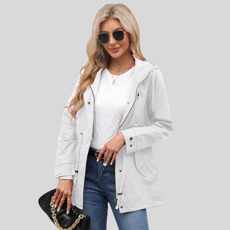 New cotton hooded trench coat women's spring and autumn coat European and American large size loose solid color clothing